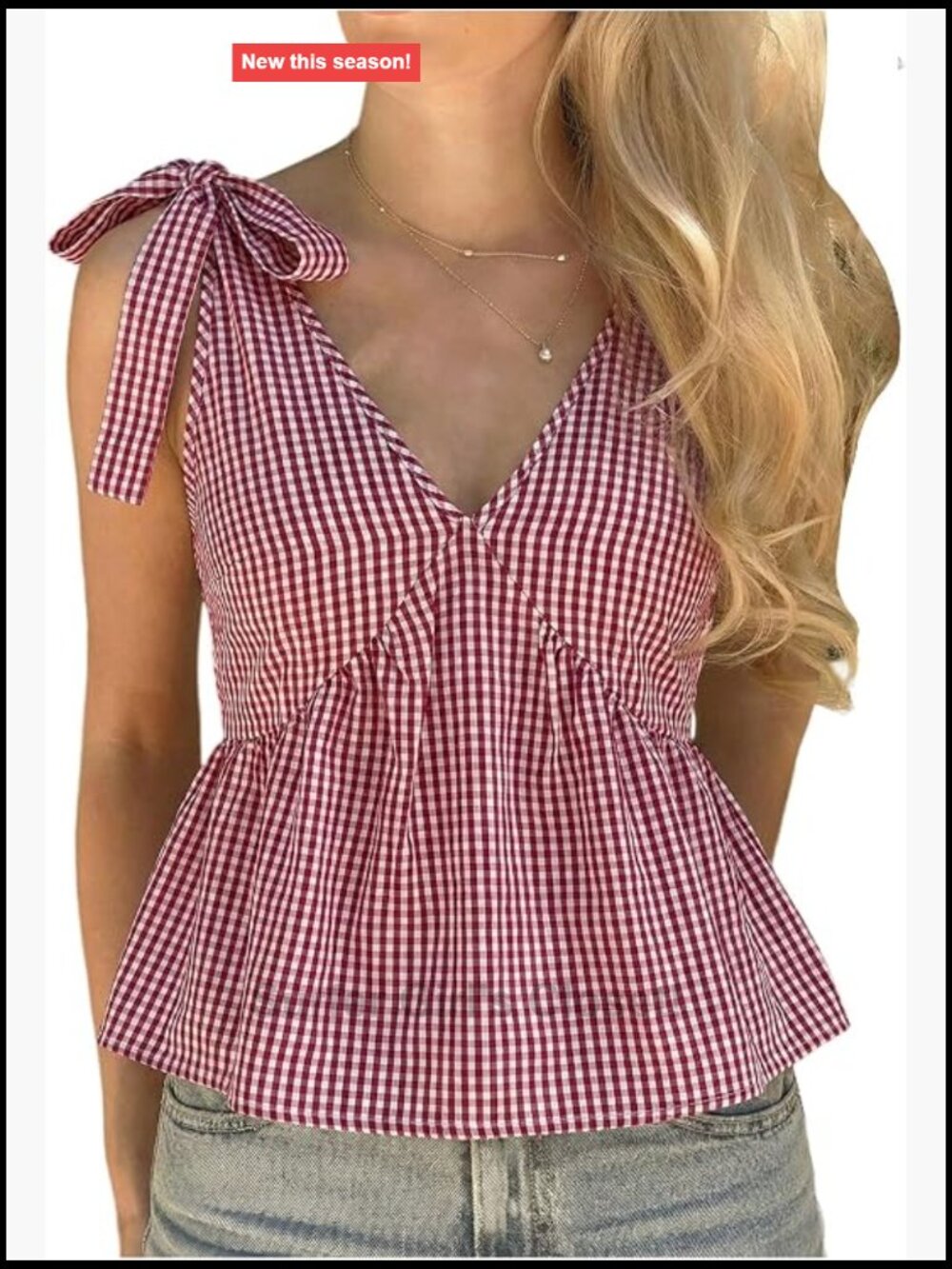 Gingham Plaid Peplum Babydoll Tank Top Sleeveless